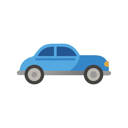 Stylized flat vector illustration of a classic blue car on a black backdropのイラスト素材