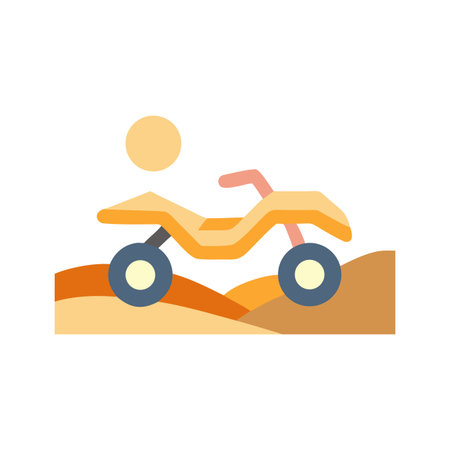 Flat vector illustration of a quad bike driving on dunes under the sunのイラスト素材