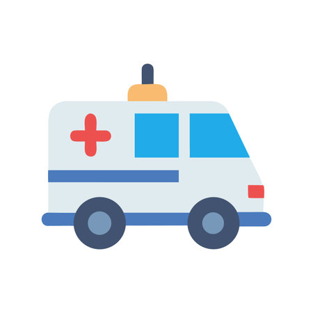Cartoon ambulance car in flat vector style on black background for designのイラスト素材