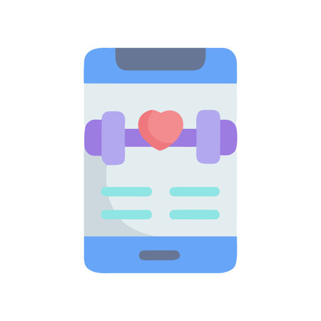 Fitness app showing heart symbol and dumbbells on mobile phone screenのイラスト素材