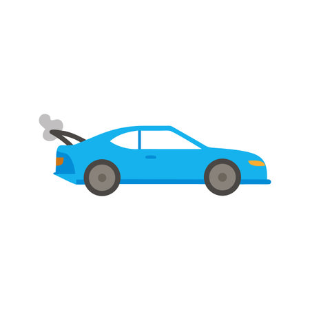Blue race car vector illustration with exhaust smoke on a black backgroundのイラスト素材