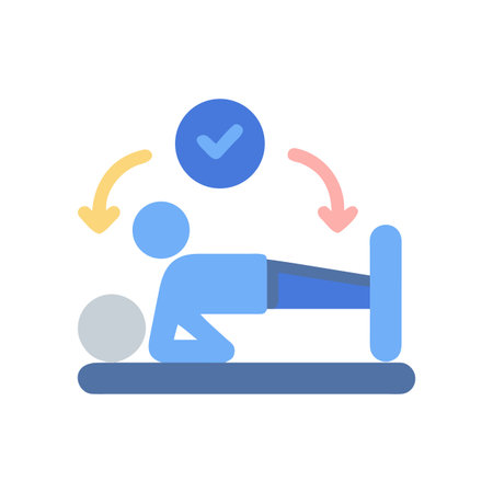 Abstract fitness icon of person performing plank exercise with checkmark and arrowsのイラスト素材