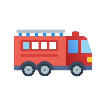Cartoon fire truck side view vector illustration on black background design