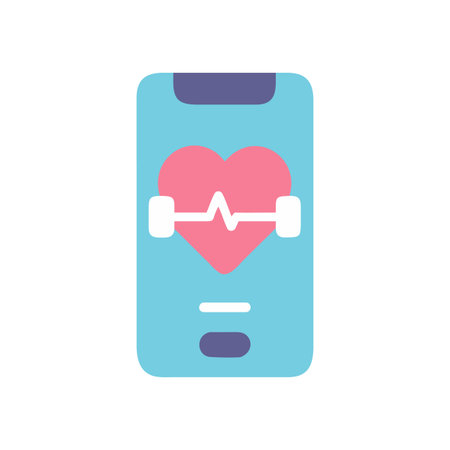 Fitness app interface showing heartbeat and weights on a modern smartphoneのイラスト素材