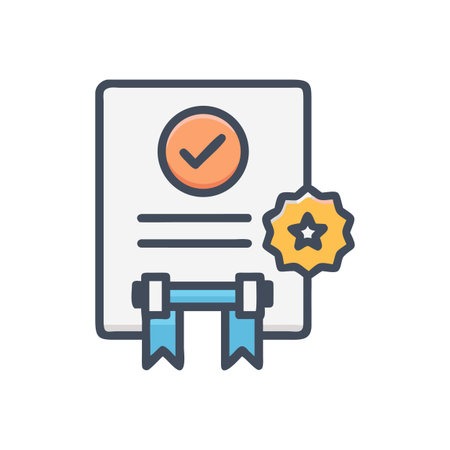 Illustration of a verified certificate with a checkmark and star badge of approvalのイラスト素材