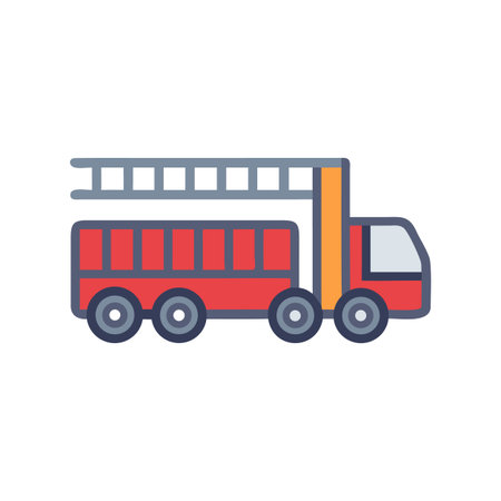 Stylized fire truck illustration with ladder against a black background
