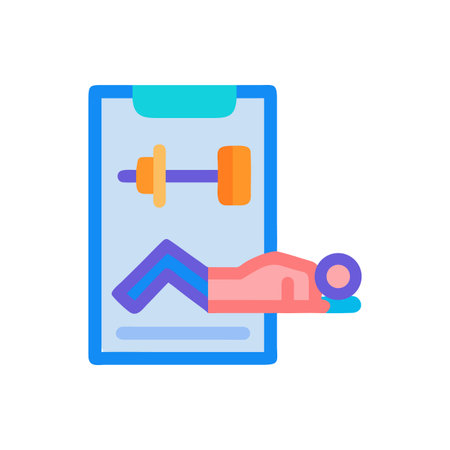Online fitness training app with person exercising and barbell for strength workoutのイラスト素材