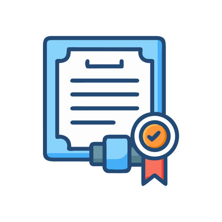 Simple vector illustration of certificate with ribbon and checkmark for awardsのイラスト素材