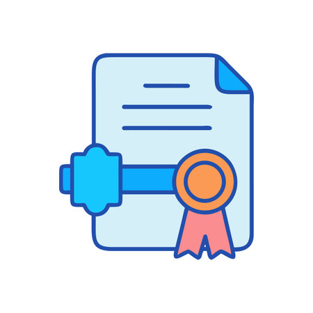 Vector illustration of a document with a seal, depicting achievements and qualificationのイラスト素材
