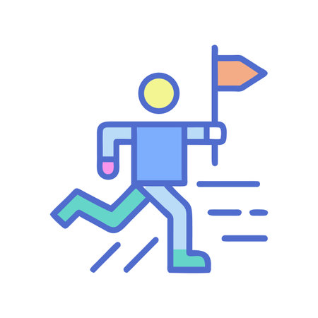 Stylized runner with flag achieving goals with symbolic minimalist illustrationのイラスト素材