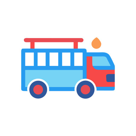 A colorful graphic illustration of a fire truck isolated on a black backgroundのイラスト素材