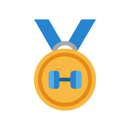Gold medal with dumbbell symbol, signifying fitness achievement and health dedicationのイラスト素材