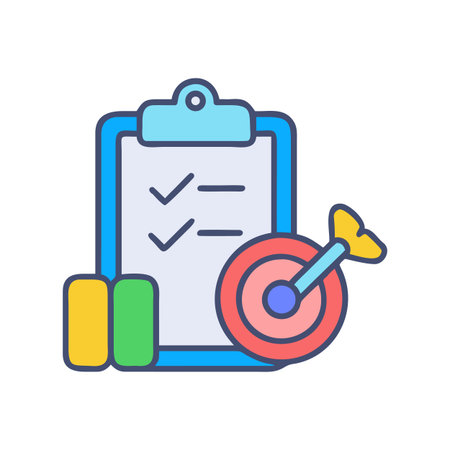 Checklist with target icon signifies successful task completion and goal achievementのイラスト素材