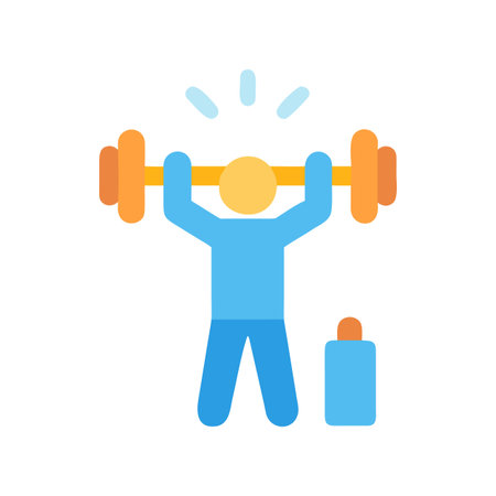 Simple flat graphic of a person lifting a barbell above their headのイラスト素材