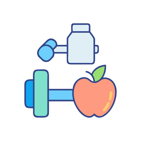 Healthy Lifestyle: Protein, dumbbell, and apple icon with rounded edges on black backgroundのイラスト素材