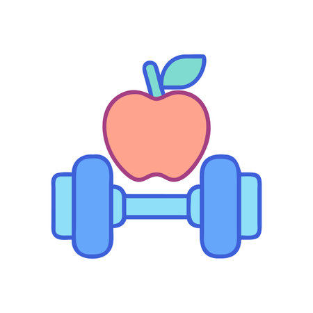 Healthy lifestyle vector illustration featuring an apple and dumbbell on black backgroundのイラスト素材