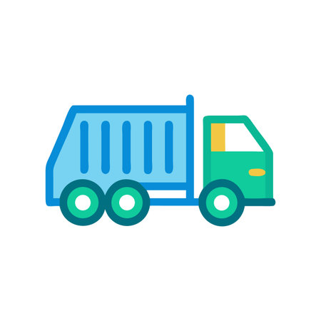 Stylized blue and green garbage truck illustration against a dark backgroundのイラスト素材