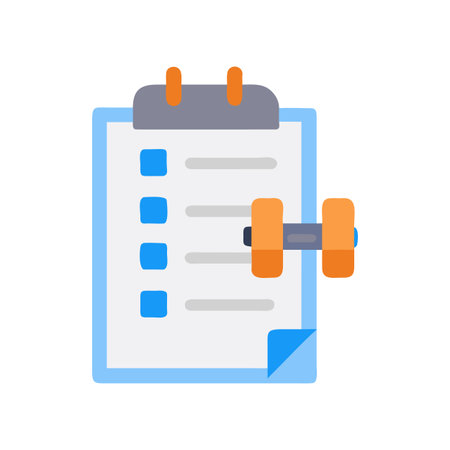 Clipboard with dumbbell icon depicting a fitness checklist and healthy lifestyleのイラスト素材