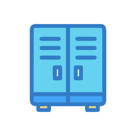 Blue locker graphic with two doors and a simple design on black backgroundのイラスト素材