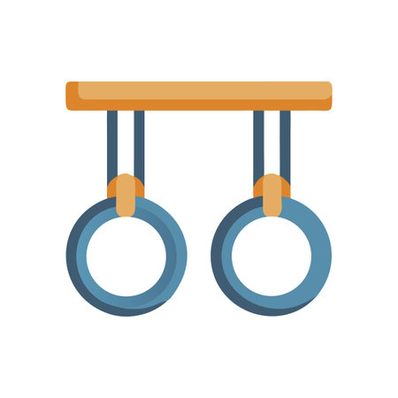 A pair of blue gymnastic rings hanging on a wooden bar against black backgroundのイラスト素材