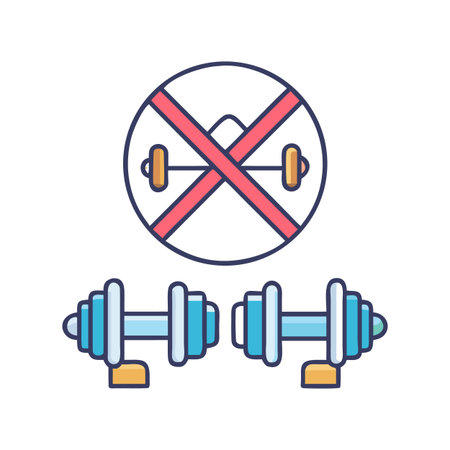 No lifting weights graphic illustrating restriction, inactivity, and weightlifting prohibition conceptのイラスト素材