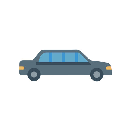 Stylized limousine illustration against a solid black background, side view showing car details.のイラスト素材