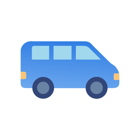 Minimalist illustration of a blue passenger van on a black backgroundのイラスト素材