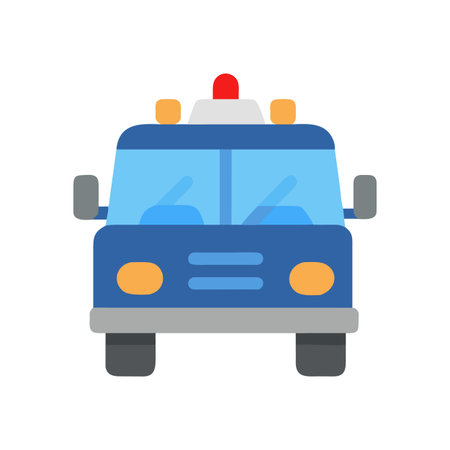 Illustration of police car front view in flat style on black backgroundのイラスト素材