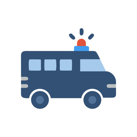 Vector illustration of a police van with a siren on a black backgroundのイラスト素材