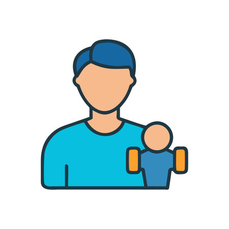 Father holding baby icon in cartoon style illustration on black backgroundのイラスト素材