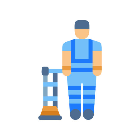 Flat Design Illustration of a Construction Worker with Barrier on Black Backgroundのイラスト素材