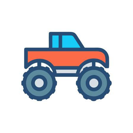 Simplified monster truck illustration featuring bold colors and a cartoon-like designのイラスト素材