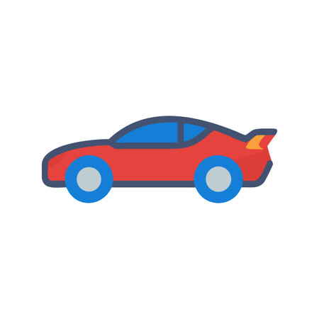 Cartoon red sports car with blue rims and window on black background