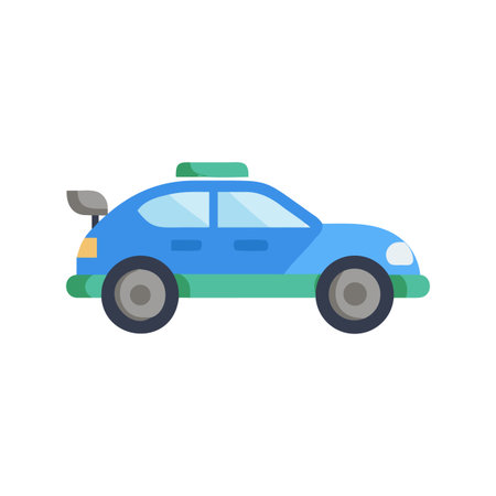 Stylized vector illustration of a blue car with spoiler on a black backgroundのイラスト素材