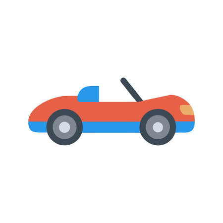 Stylish red convertible car on black background featuring flat design and vibrant colorsのイラスト素材