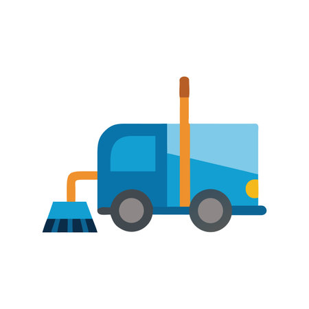 Stylized street sweeper truck graphic against black background for cleaning services promotionのイラスト素材