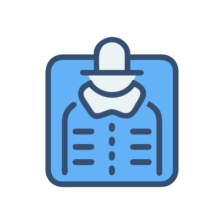 Flat icon illustration of a man in coat with hat in blue frameのイラスト素材