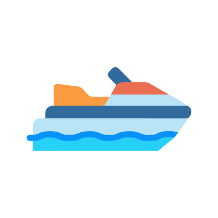 Flat vector graphic of a jet ski isolated on a black backgroundのイラスト素材