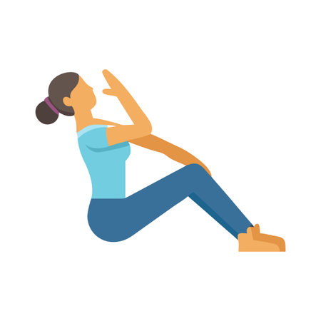 Flat illustration of woman in sit-up pose, fitness and exercise conceptのイラスト素材