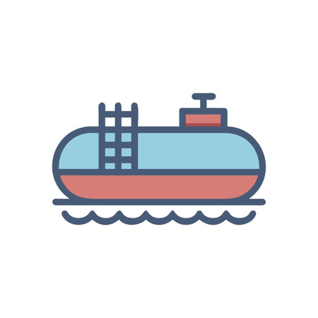 Stylized oil tanker icon with waves, ladder, and simple design on black backgroundのイラスト素材