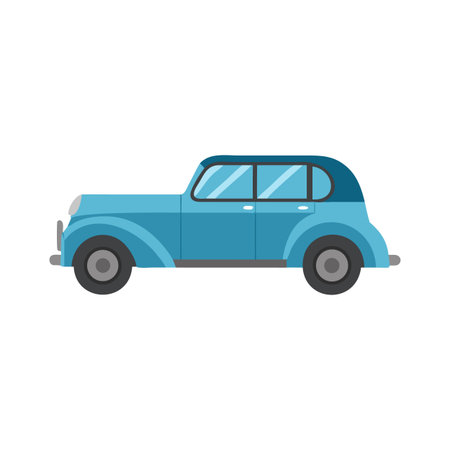 Retro blue car illustration on black background in flat design aestheticのイラスト素材