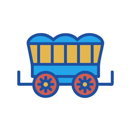 Colorful flat illustration of a vintage wagon with a black backgroundのイラスト素材