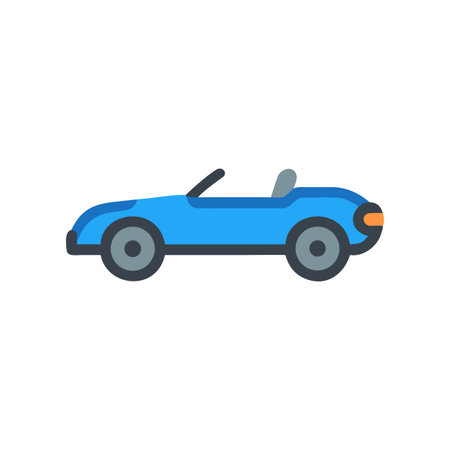 Flat design blue convertible car illustration on a black background for commercial useのイラスト素材