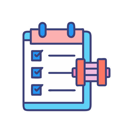 Fitness progress checklist with weights dumbbell icon for health and wellness goalsのイラスト素材