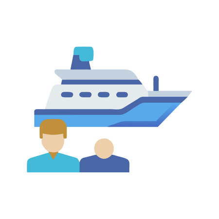 Luxury yacht with passengers in a modern, minimalist vector design on blackのイラスト素材