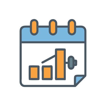 Icon calendar with chart displaying progress and growth against a black backdropのイラスト素材