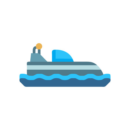 Flat graphic vector illustration of a blue motorboat sailing on waterのイラスト素材