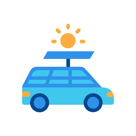Electric Car with Solar Panel and Sun on Black Background Illustrationのイラスト素材