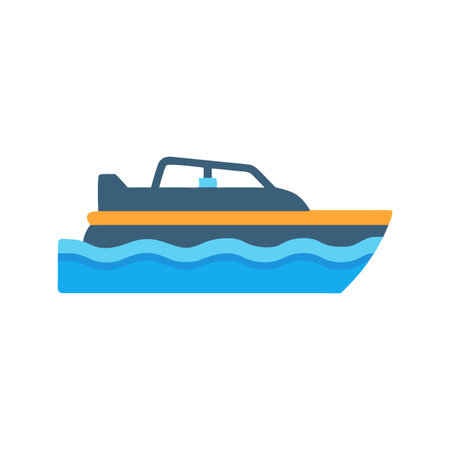 Vector illustration of motorboat, sailing in water, on a black backgroundのイラスト素材
