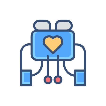 Cute robotic character with heart symbol on a clean black background artworkのイラスト素材